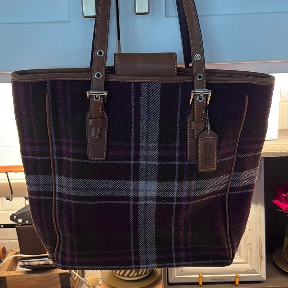 Coach Purple and Brown Leather Trim Tote
